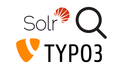 Graphic showing Solr and TYPO3 with a magnifying glass