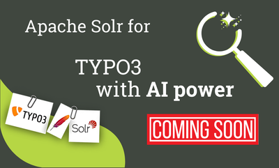 Graphic in grey-green with the inscription ‘Apache Solr for TYPO3 with AI power - coming soon’
